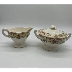 Vintage Clemons Pottery Mildred Covered Sugar and Creamer Spring Pastels read